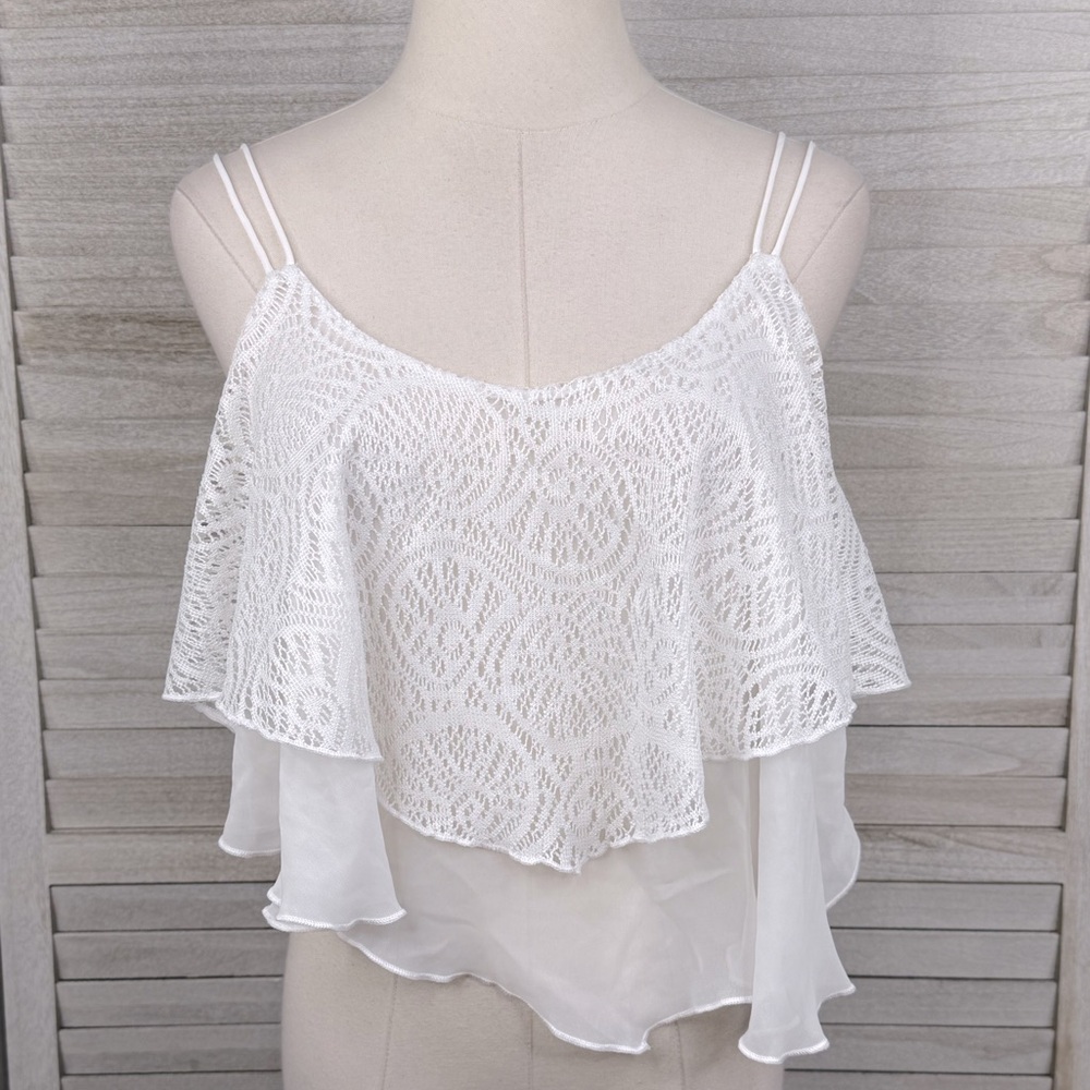 TRUE LIGHT Layered Chiffon/Lace Cami Top White-Medium
